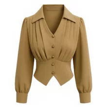 کراپ شومیز آستین بلند یقه هفت زنانه مدل مجلسی  رنگ نسکافه‌ای