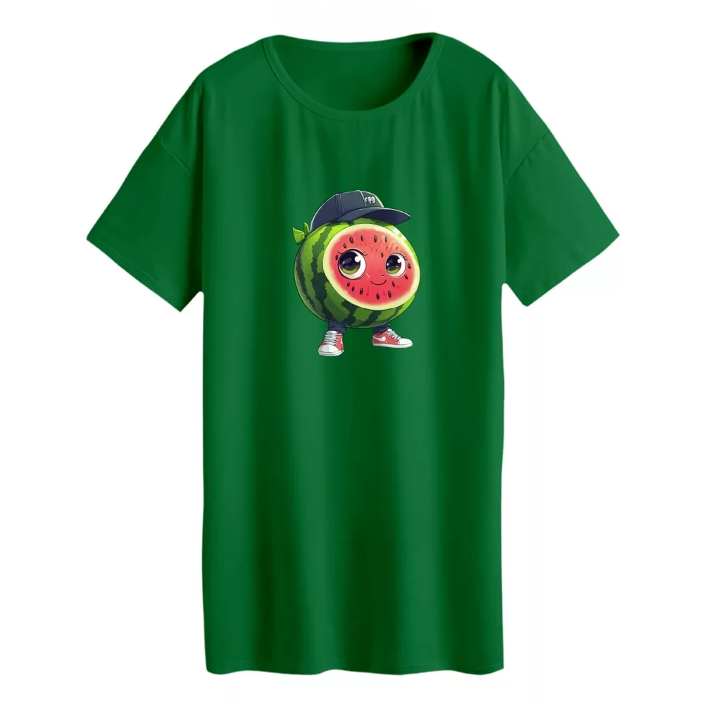 تی شرت لانگ زنانه مدل هندوانه اسپرت رنگ سبز