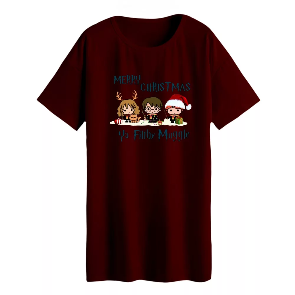 تی شرت لانگ زنانه مدل هری پاتر کد 2 رنگ زرشکی