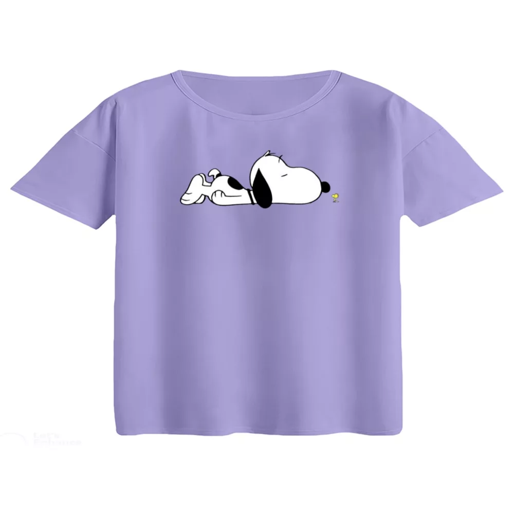 کراپ تی‌شرت آستین کوتاه زنانه مدل اسنوپی کد ۲۸ رنگ یاسی