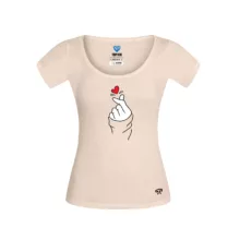 تیشرت آستین کوتاه زنانه تاپیک طرح عشق کره ای مدل ضدتعریق مودال رنگ کرم