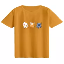 تی‌شرت  اورسایز آستین کوتاه زنانه مدل باکسی طرح گربه های آویز رنگ پرتقالی