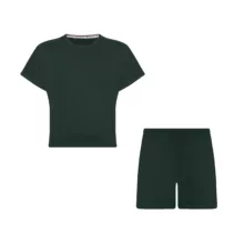 ست کراپ تی شرت و شلوارک زنانه افراتین مدل 6598 رنگ سبز تیره