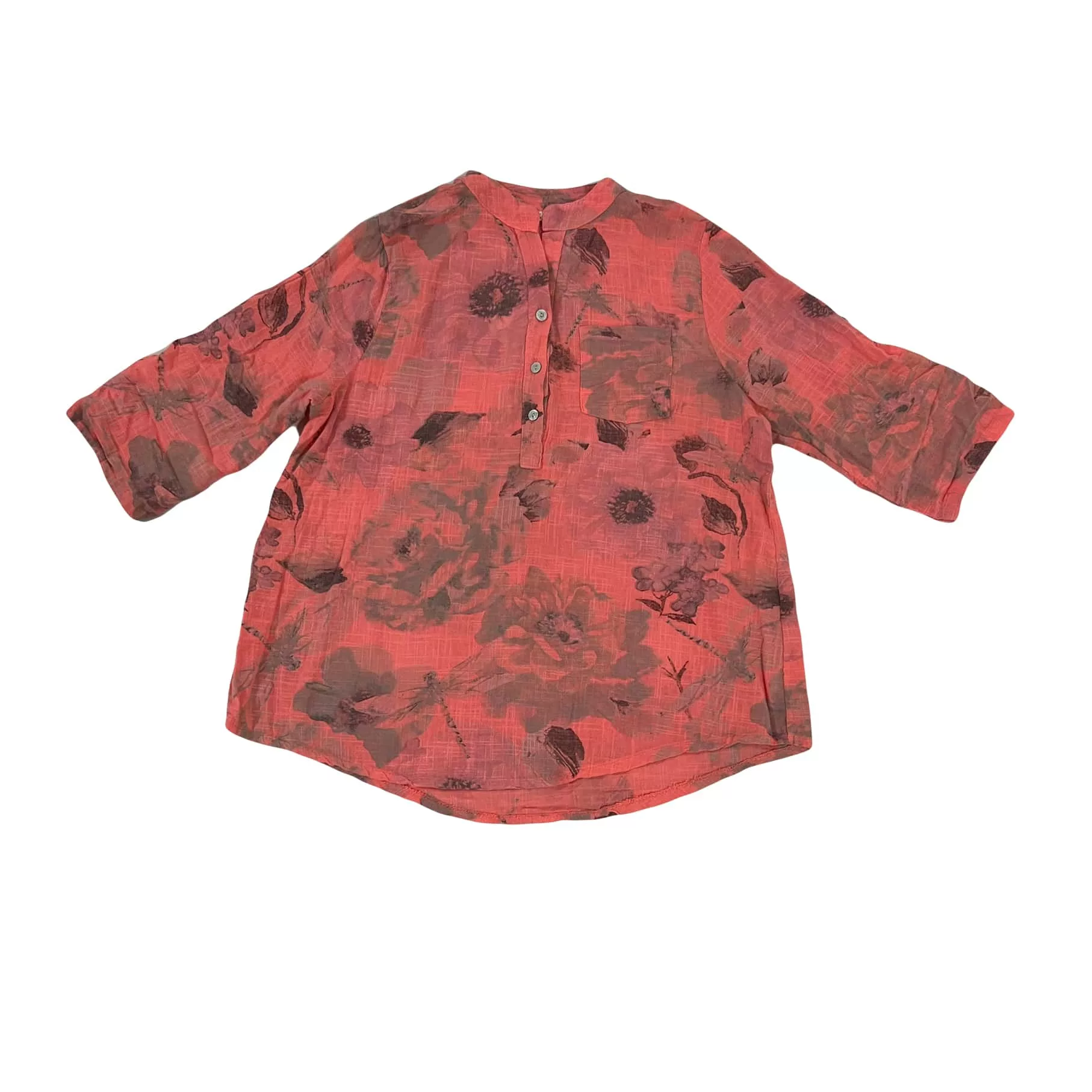 بلوز آستین سه ربع یقه ایستاده زنانه مدل 10029 رنگ صورتی