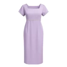 پیراهن یقه خشتی زنانه مدل نگیندار گلدوزی رنگ یاسی