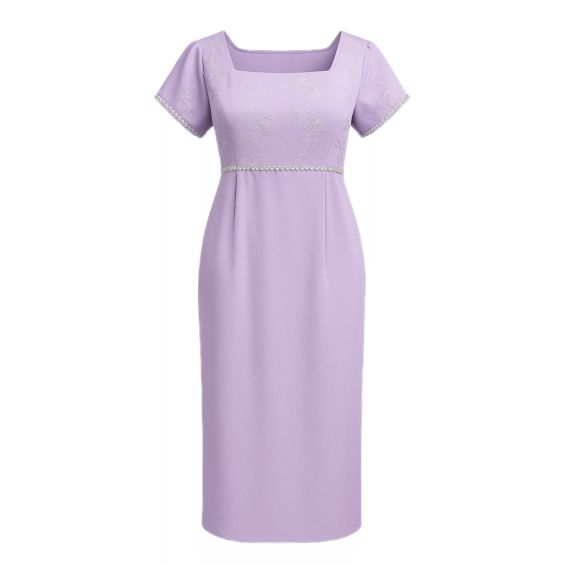 پیراهن یقه خشتی زنانه مدل نگیندار گلدوزی رنگ یاسی