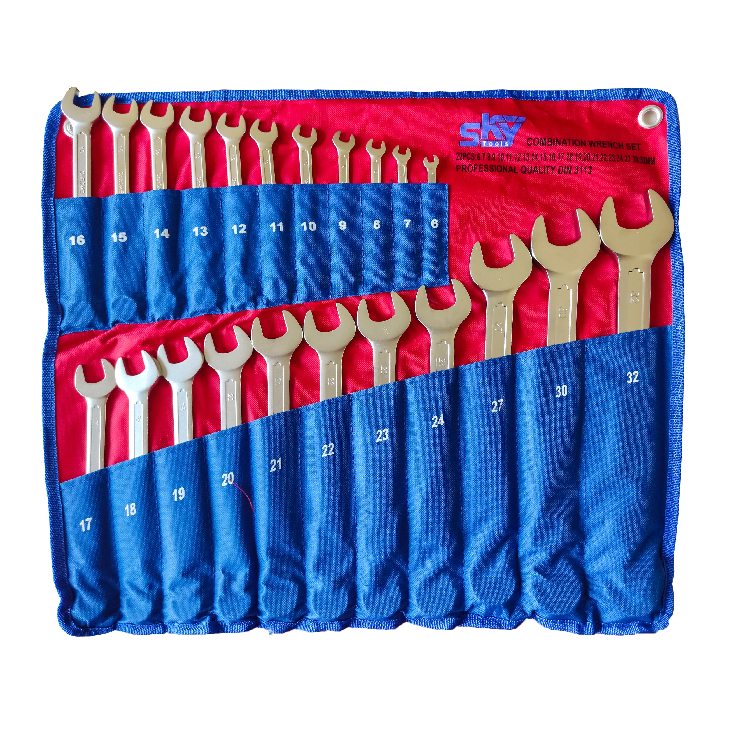 آچار یکسر تخت و یکسر رینگی اسکای مدل PROFESSIONAL QUALITY DIN 3113 مجموعه 22 عددی