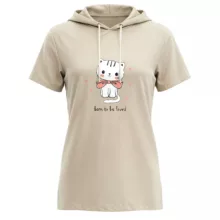 تی شرت کلاه دار آستین کوتاه زنانه مدل 14040226 رنگ کرم