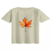 کراپ تی‌شرت آستین کوتاه زنانه مدل برگ پاییز