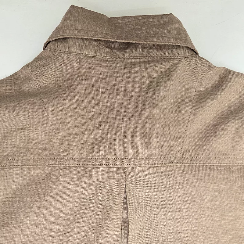 شومیز آستین سه ربع یقه انگلیسی زنانه مدل جیب دار رنگ نسکافهای