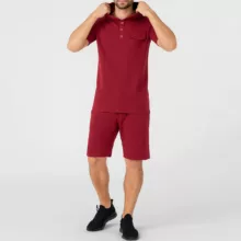 ست تی شرت کلاهدار و شلوارک مردانه مادر مدل Taco رنگ زرشکی