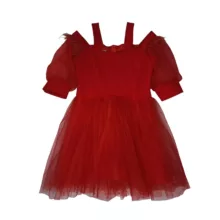 پیراهن یقه بندی زنانه مدل پایین تور 10090 رنگ قرمز