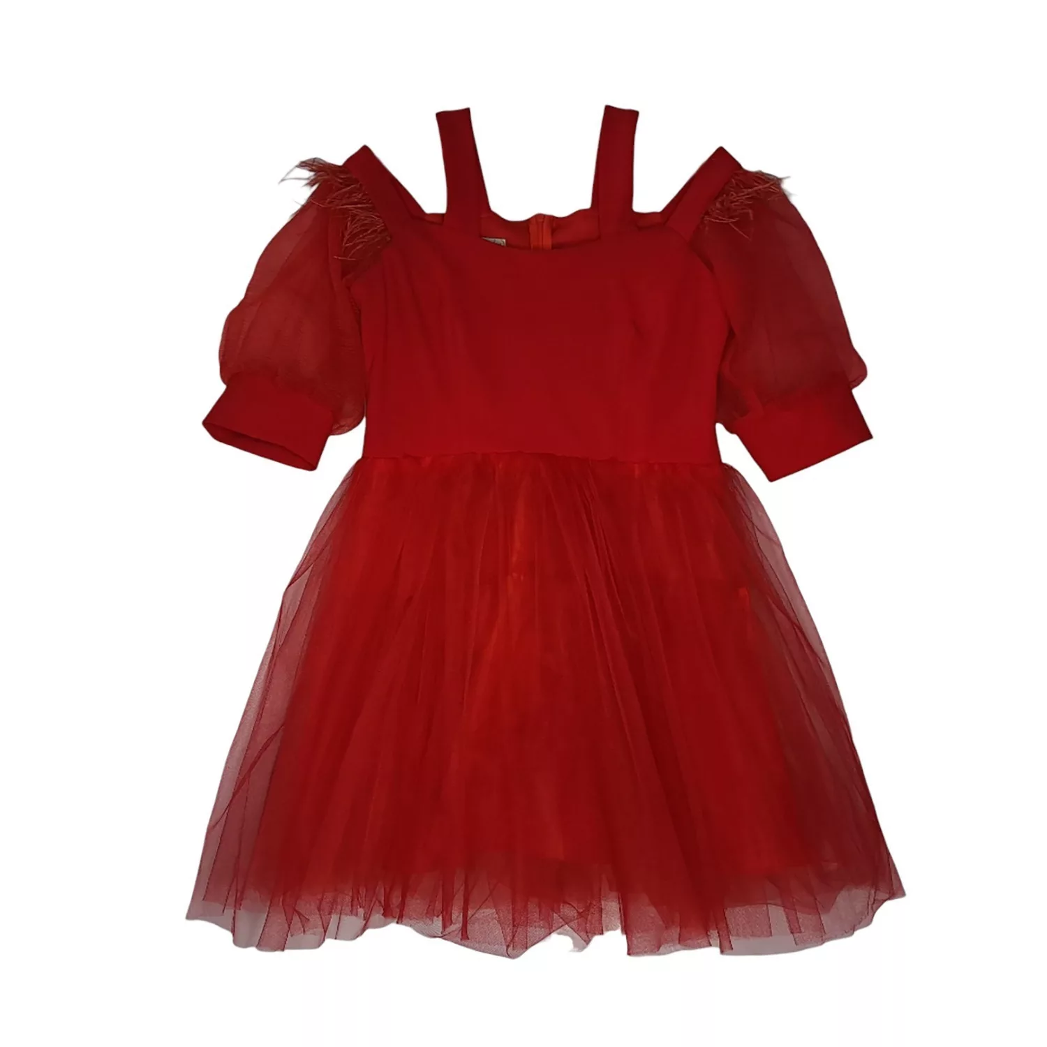 پیراهن یقه بندی زنانه مدل پایین تور 10090 رنگ قرمز