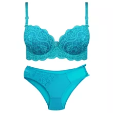 ست شورت و سوتین زنانه لنا ژنکن مدل پوش آپ فنردار کاپ اسفنجی بند متحرک کد 4853 رنگ آبی فیروزه ای