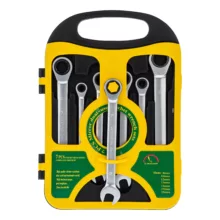 آچار یکسر تخت و یکسر رینگی جغجغه‌ای مدل e2 مجموعه 7 عددی