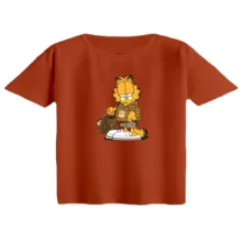 کراپ تی‌شرت آستین کوتاه زنانه مدل گارفیلد مارک پوش رنگ آجری تیره