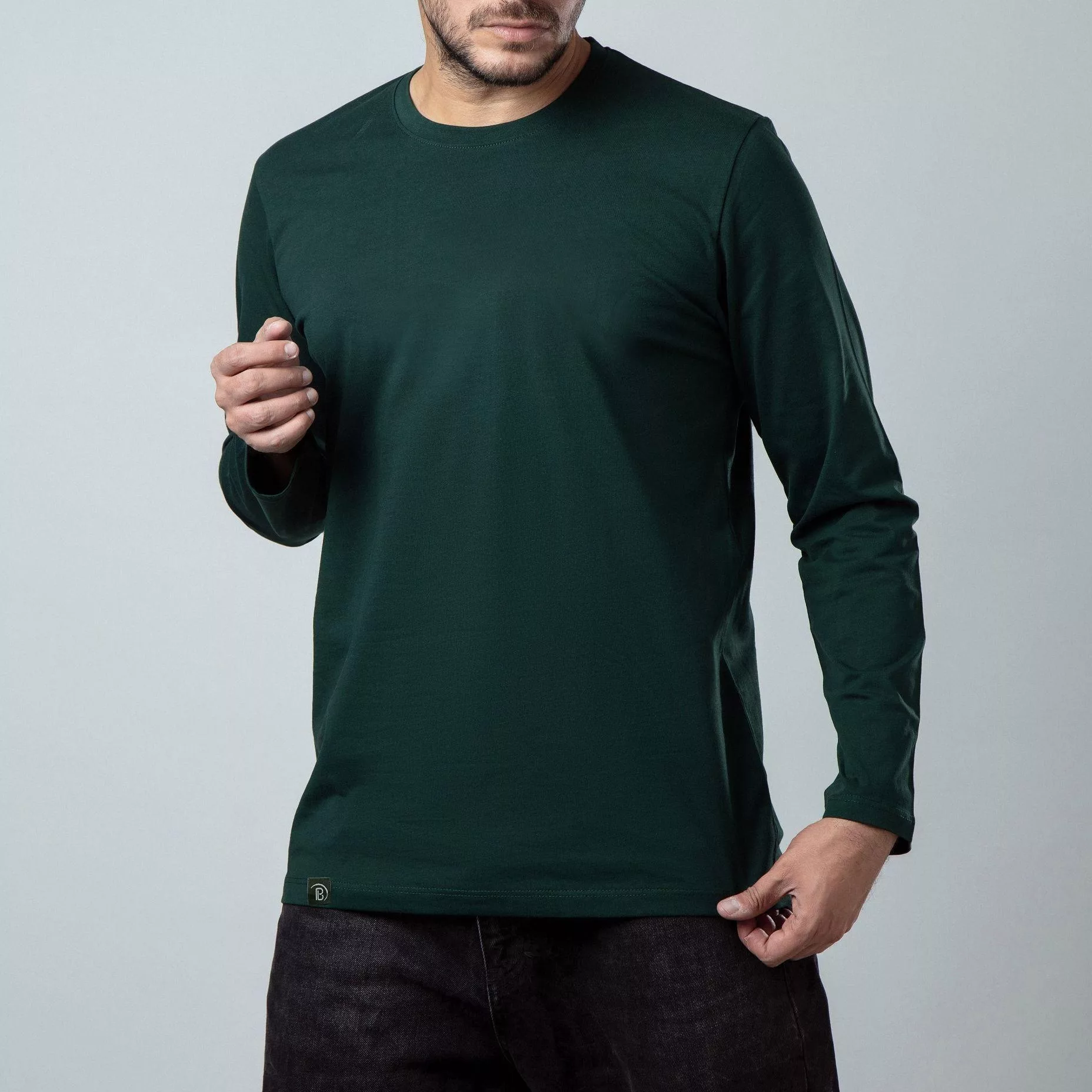 تی شرت آستین بلند مردانه باینت مدل 513-20 رنگ سبز تیره