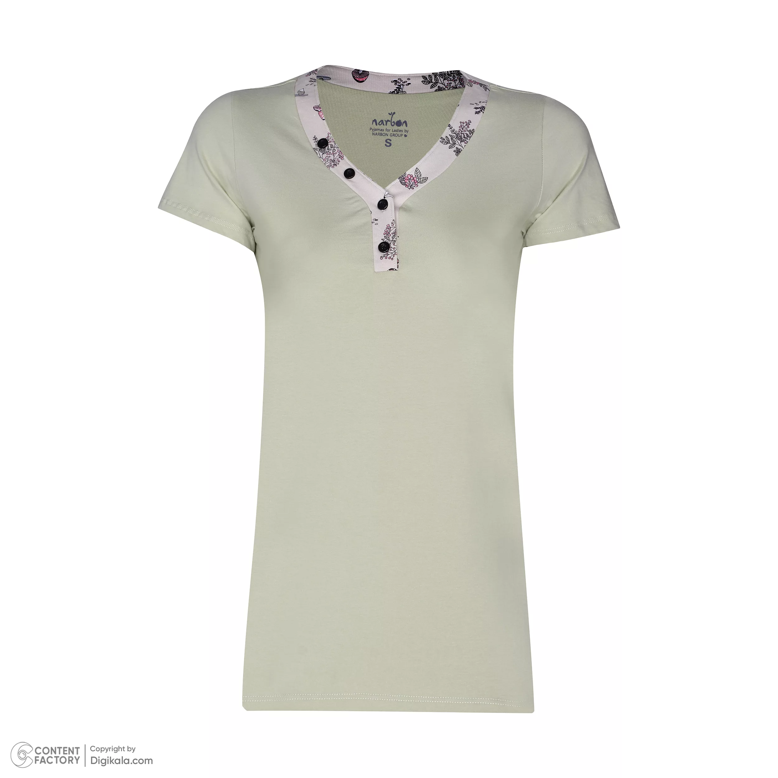 ست تی شرت آستین کوتاه و شلوارک زنانه ناربن مدل 15211133 رنگ سبز مغز پسته ای