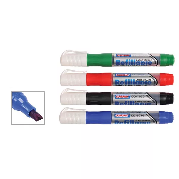 ماژیک وایت برد کرونا مدل Refillable کد CO-1090 بسته 12 عددی به همراه جوهر یدک
