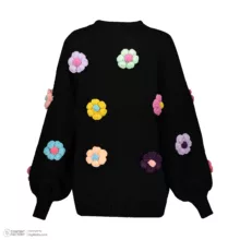 ژاکت زنانه گره استایل مدل گل‌دار  رنگ مشکی