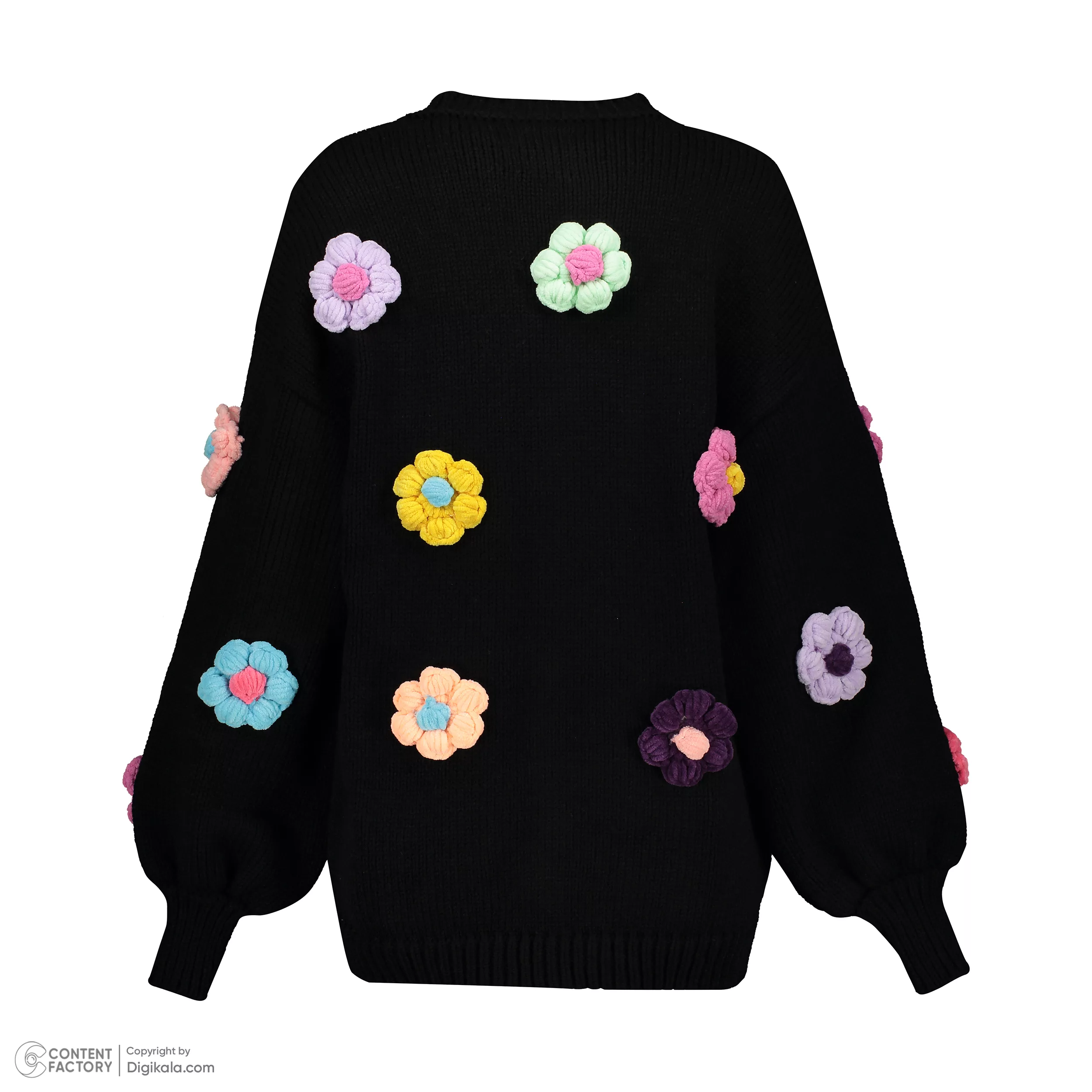 ژاکت زنانه گره استایل مدل گل‌دار  رنگ مشکی