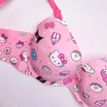 ست شورت و سوتین زنانه مدل اسفنجی لیزری دکلته کاپ B طرح کیتی کد 6301