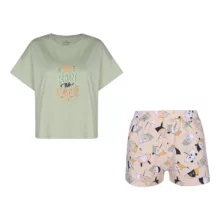 ست کراپ تی شرت آستین کوتاه و شلوارک راحتی زنانه ناربن مدل 15211143