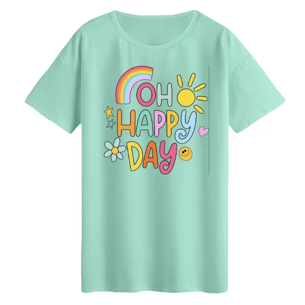 تی‌شرت لانگ آستین کوتاه زنانه مدل روز شاد رنگ سبز روشن