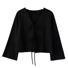 شومیز آستین بلند زنانه مدل بندی رنگ مشکی