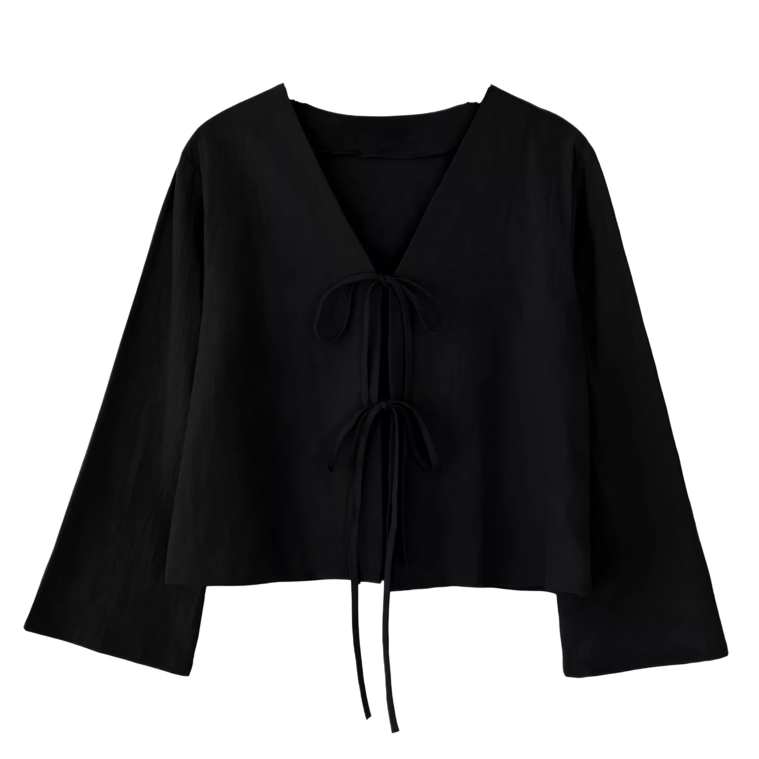 شومیز آستین بلند زنانه مدل بندی رنگ مشکی