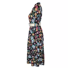 پیراهن یقه هفت زنانه مدل نخی گلدار رنگ مشکی