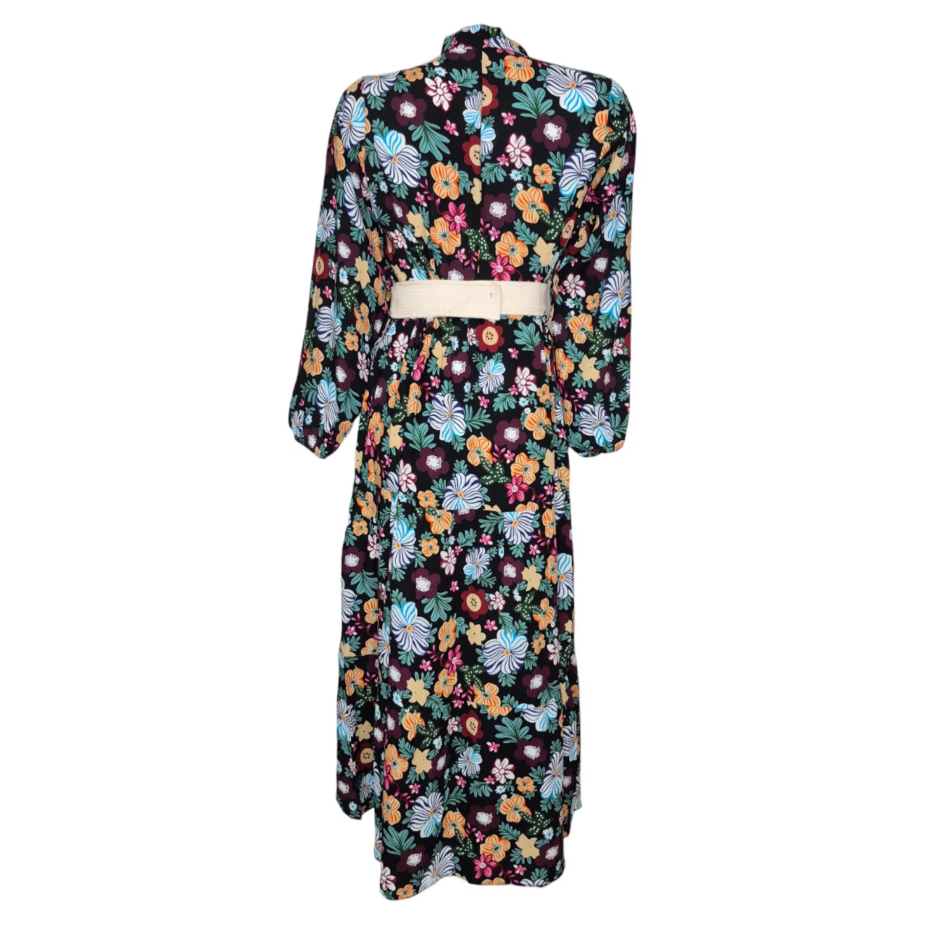 پیراهن یقه هفت زنانه مدل نخی گلدار رنگ مشکی