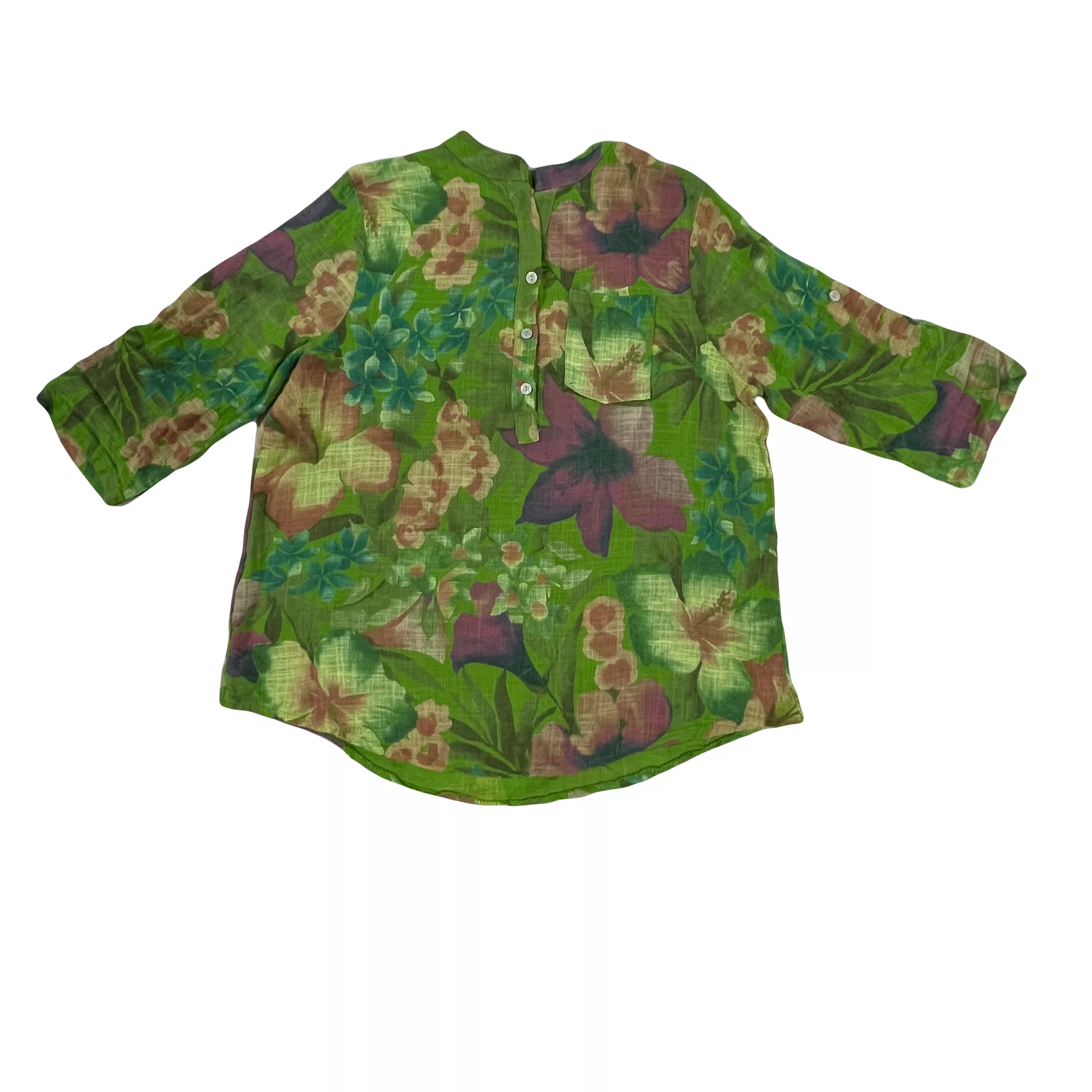 بلوز آستین سه ربع یقه ایستاده زنانه مدل 10027 رنگ سبز