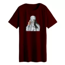 تی شرت لانگ زنانه مدل دختر کلاهدار رنگ زرشکی