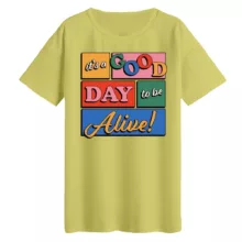 تی‌شرت لانگ آستین کوتاه زنانه مدل نوشته رنگی رنگ لیمویی