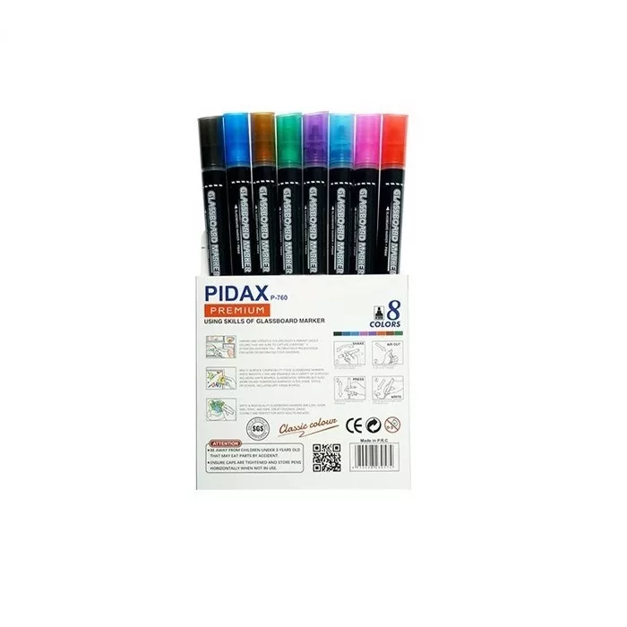 ماژیک گلس برد پیداکس کد P-760 بسته 8 عددی