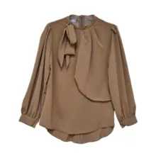 بلوز آستین بلند زنانه مدل کرپ یقه گره ای کد ۳