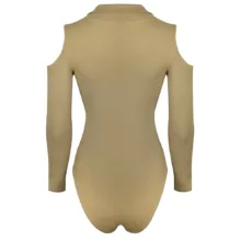 بادی آستین بلند زنانه دکسونری مدل 256004757 یقه دار رنگ نسکافه ای