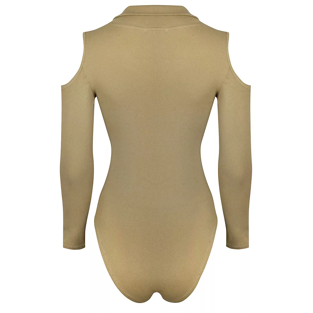 بادی آستین بلند زنانه دکسونری مدل 256004757 یقه دار رنگ نسکافه ای