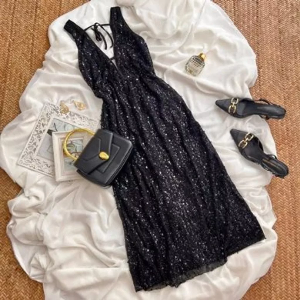 پیراهن یقه هفت زنانه مدل پولکی