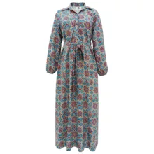 پیراهن ساحلی یقه برگردان زنانه ماه پوش مدل سنتی رنگ فیروزه‌ای