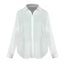 شومیز آستین بلند یقه برگردان زنانه مدل بیسیک کریشه کد AK1309 رنگ سفید