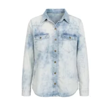 شومیز آستین بلند یقه برگردان زنانه مدل جین کشی ابر و بادی رنگ آبی روشن