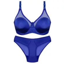 ست شورت و سوتین زنانه پانیذ مدل ساتن فنردار کد 4649 رنگ آبی کاربنی