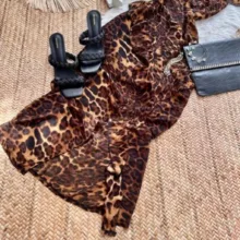 پیراهن یقه قایقی زنانه مدل پلنگی بلا رنگ قهوهای