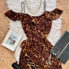 پیراهن یقه قایقی زنانه مدل پلنگی بلا رنگ قهوهای