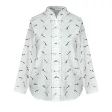 شومیز آستین بلند یقه دیپلمات زنانه مدل نخی چروک گلدار کد AK1329 رنگ سفید