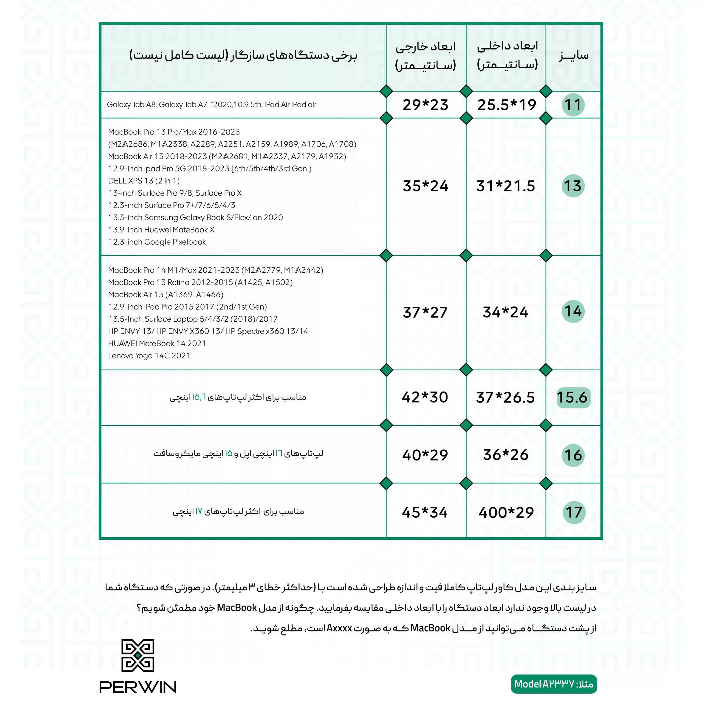 کاور لپ تاپ پِروین مدل LD-31 مناسب برای سرفیس 2,3,4,5 13.5 اینچی به همراه کیف لوازم جانبی