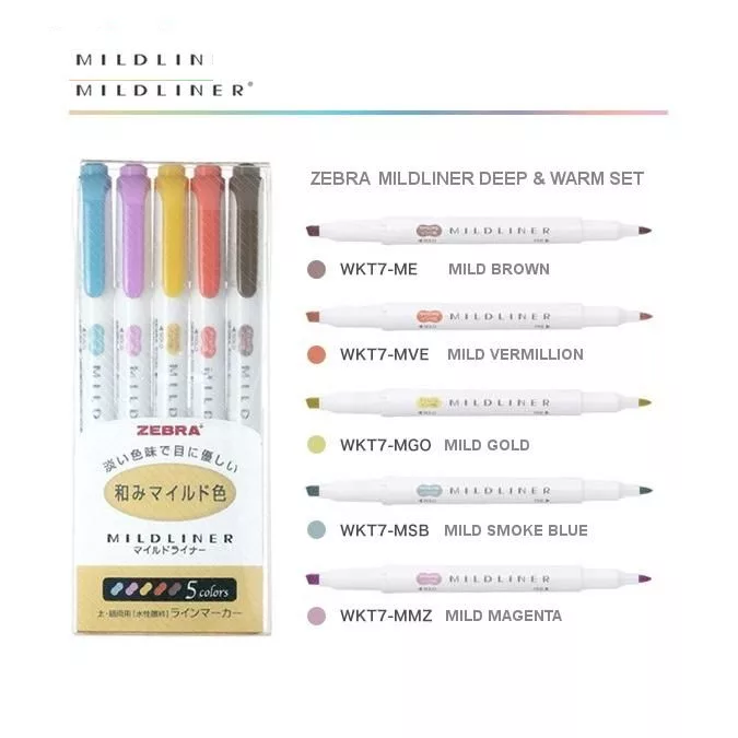 ماژیک علامت گذار دو سر زبرا مدل Mildliner بسته 5 عددی