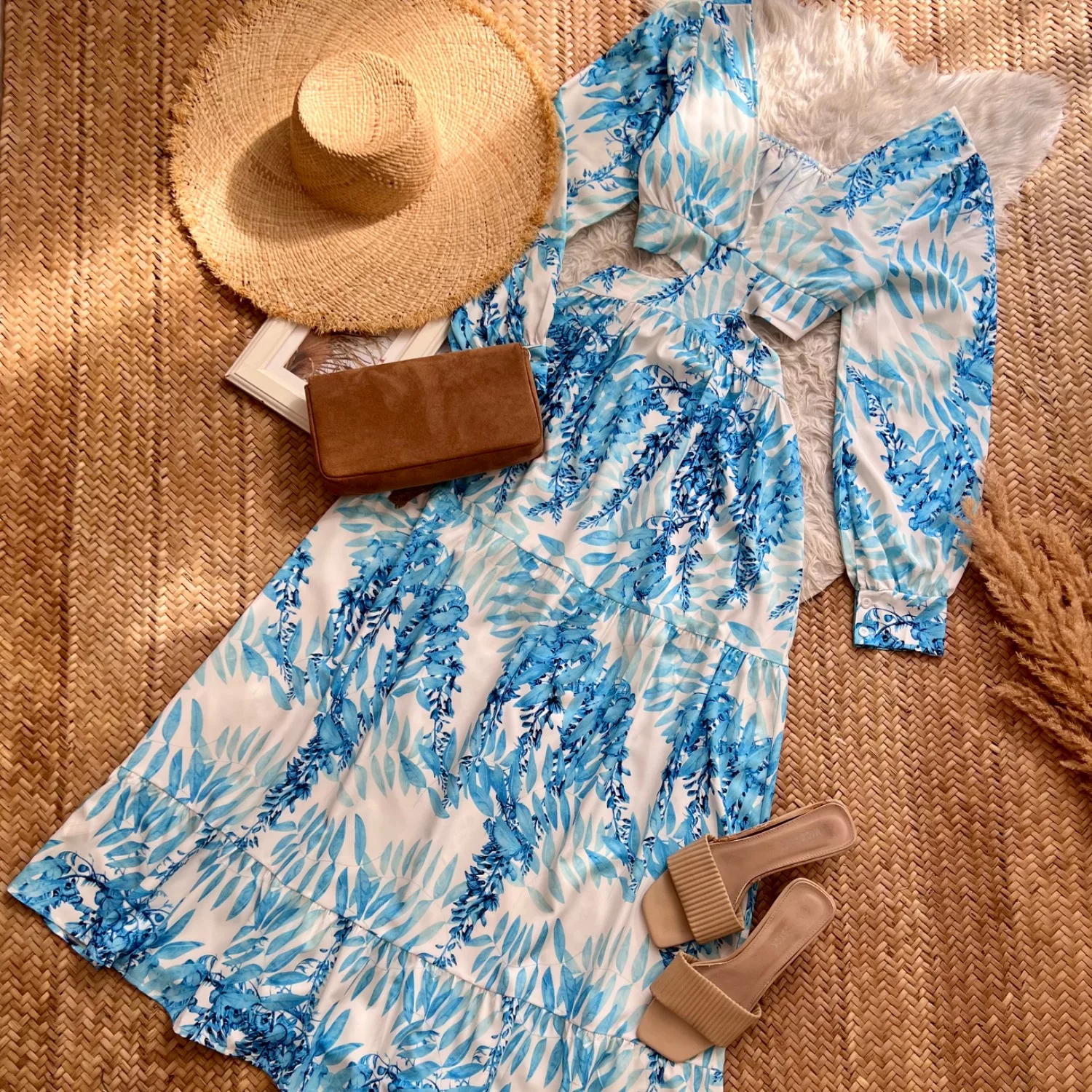 پیراهن یقه هفت زنانه مدل Flower 1704 رنگ آبی روشن